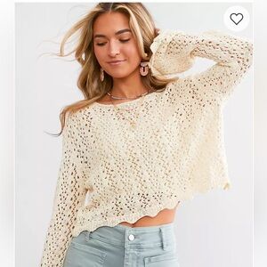 NWT Scalloped Pointelle Cropped Sweater